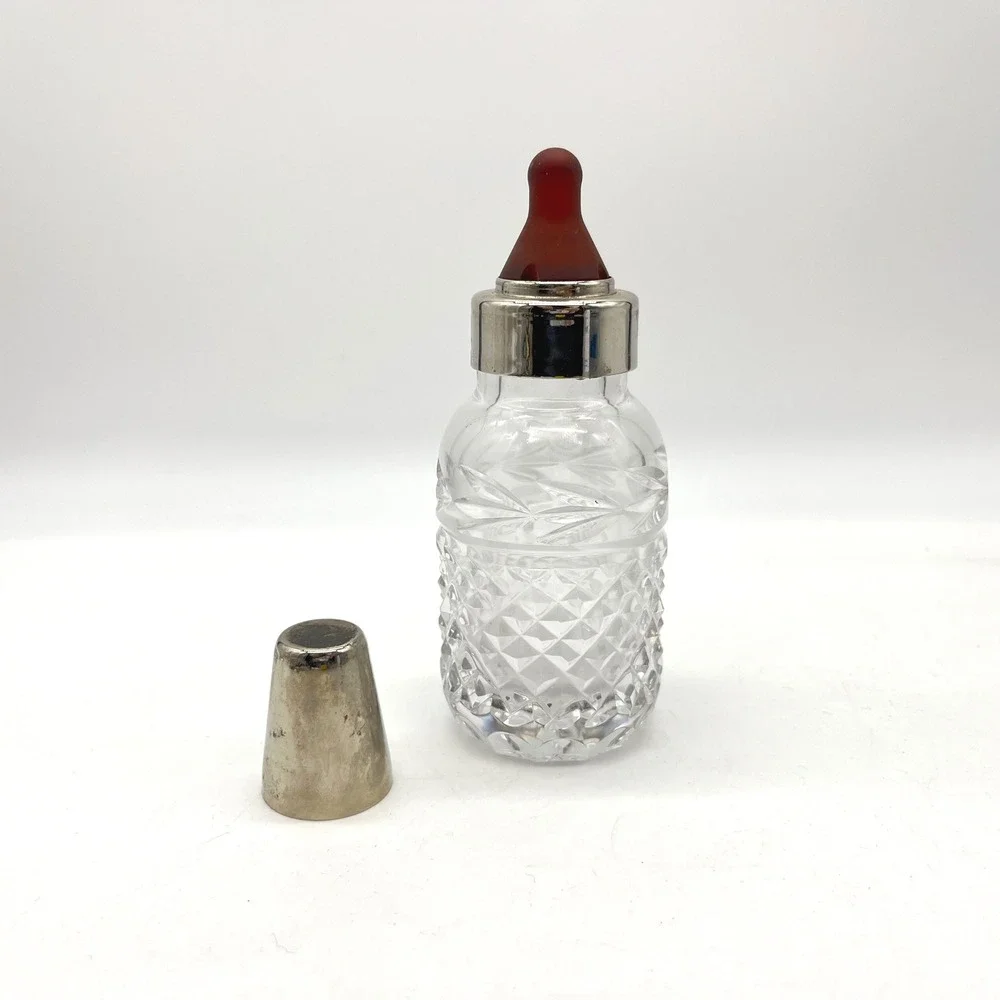 Galway Irish Crystal Baby Bottle Keepsake Diamond Cut Silver Tone Cap 5.5 Inch